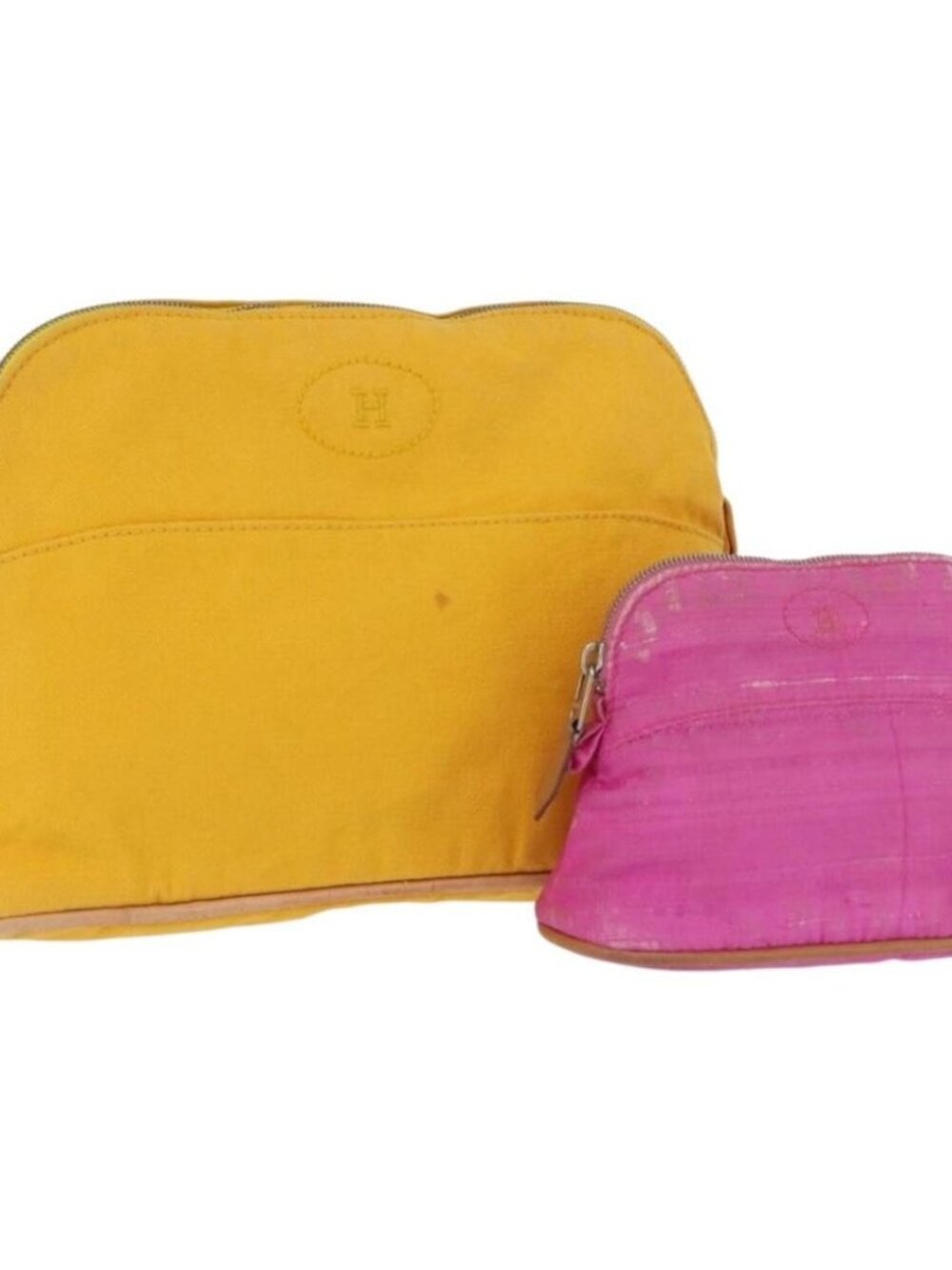 HERMES Pouch Canvas 2 Set Yellow Pink Auth bs32958